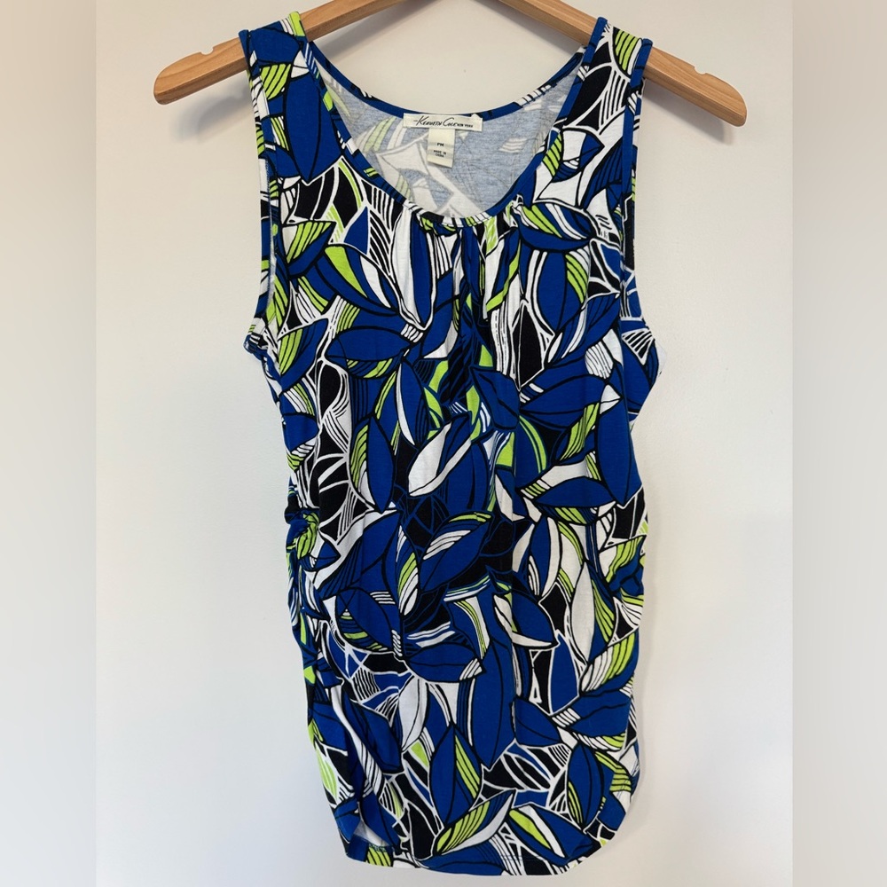 Kenneth Cole Blue Sleeveless Cinched Waist Tank Top